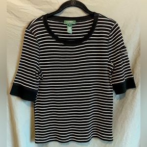Lauren Ralph Lauren 100% Cotton Women’s 3/4 Length Sleeve, Striped, Size Medium